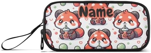 Custom Cute Red Panda Bubbles Pencil Case Box Boys Girls Personalized Name Large Pencil Pouch Stationery Pen Bag Organizer for Kids Adults School Office
