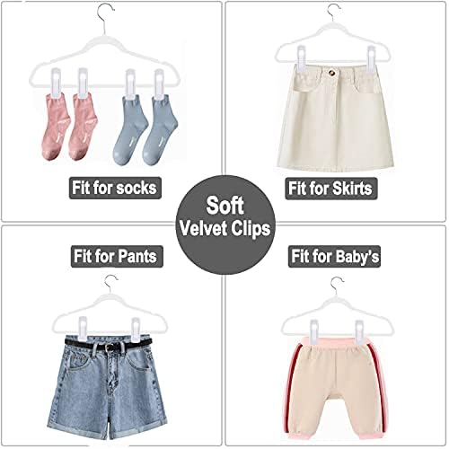 TOFIIGREM White Velvet Hangers Clips 40 PCS, Pants Hangers Velvet Clips Easily Add to Velvet Hanger, Skirt Suit Pants Clothes Velvet Hangers, Baby Kids Hangers Clips