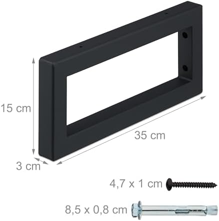 Relaxdays Wall Bracket, Set of 2, 35 cm, Steel, Shelf Brackets for Washbasin & Wall Shelf, Rectangular Shelf Console, Bl