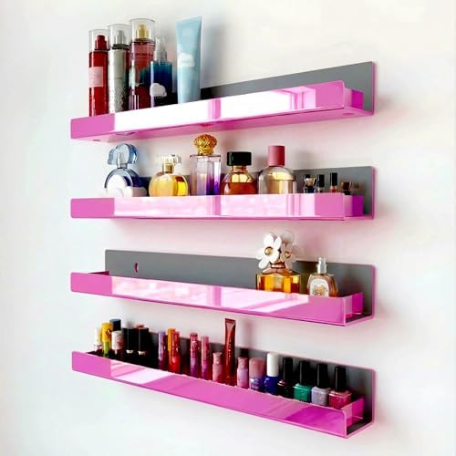 4 Pack 15 Inch Pink Reflective Acrylic Floating Wall Shelves