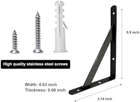 Shelf Brackets 6 x 4 Inch, for 5 8 10 12 16 20 Inch Heavy Duty Brackets 8 Pack, Black Powder-Coated Small Shelf Brackets