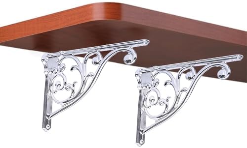 Heavy Duty Solid Stand,12 Inch 4 Pack Polished Chrome,Right Angle Wall Panel Support Bracket,Decorative Shelf Bracket,He
