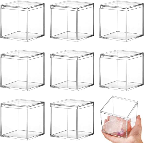Blulu 8 Pcs Clear Acrylic Box with Lid, 3.3 x 3.3 x 3.3 Inch, Classic Style