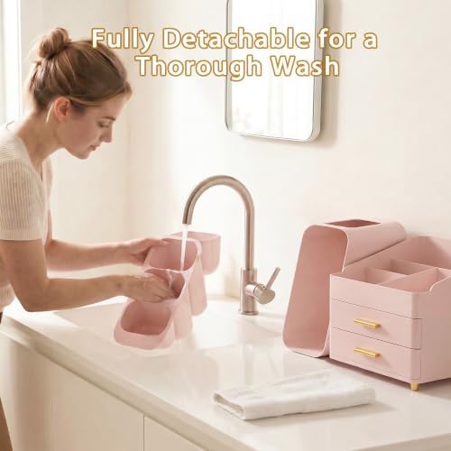 Large Capacity Makeup Organizer Countertop with Makeup Brush Holder for Vanity, Thickened Material, Bathroom Countertop 