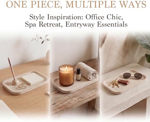Natural Italian Travertine Tray Rectangular Decorative Marble Vanity Tray