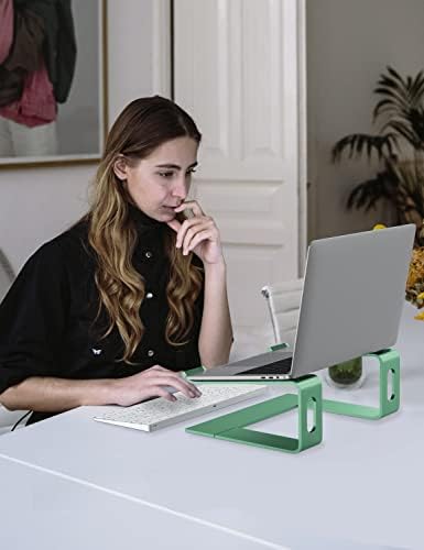 ALASHI Ergonomic Laptop Stand, Aluminum Desk Riser, 10-15.6", Light Green