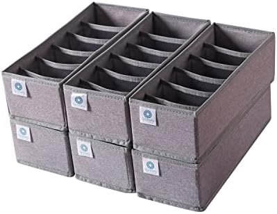 Qozary 6 Pack Sock Underwear Drawer Organizer Dividers, Collapsible Cabinet Closet Storage Boxes for Clothes, Socks, Lingerie, Underwear, Tie, Belt, Baby, Bedroom