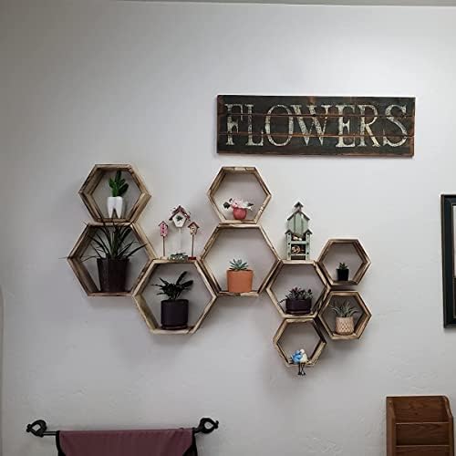 WONFUlity Hexagon Floating Shelves, Hexagonal Shelf Wall Mounted Storage