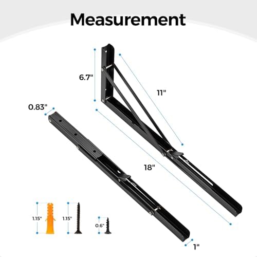 Matte Black Folding Shelf Brackets, 18 Inch, 4 Pack