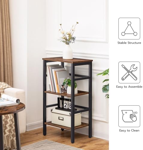 HOOBRO 3 Tier Bookshelf, Small Narrow Bookshelf, Record Storage Rack with Side Fence, Floor-Standing Shelf Units, Narrow