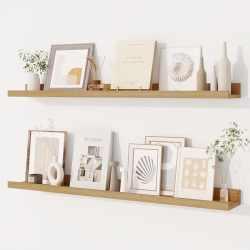 Dreamland Picture Ledge Shelf for Wall, Floating Shelves Set of 2, 36 Inch Long Floating Shelves with Lip for Living Room, Bedroom, Bathroom, Kitchen, Oak