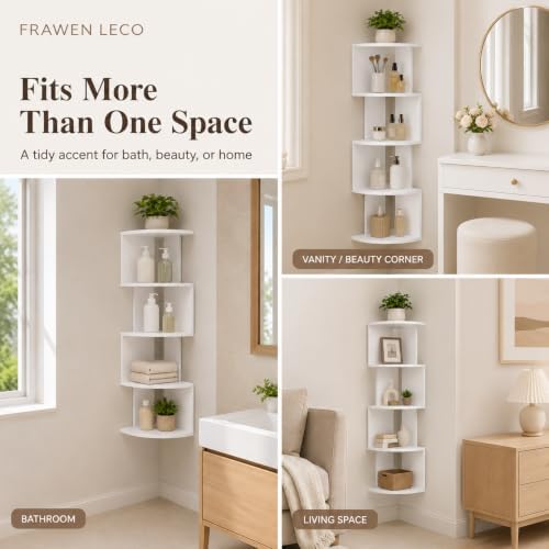 5-Tier Corner Wall Shelf, 30.7 in Tall PVC Corner Storage Shelf, Wall Mounted Corner Organizer Rack for Bathroom, Kitche