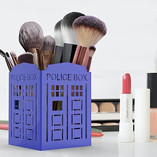 Mango Steam Metal Pen Holder, Makeup Brush Cup Organizer for Office, Bathroom, Vanity (Blue, Police Box)