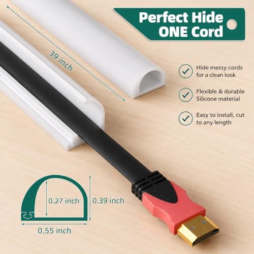Cord Hider Raceway Kit for 1 Cable, 39" Silicone TV Cable Hider for Wall