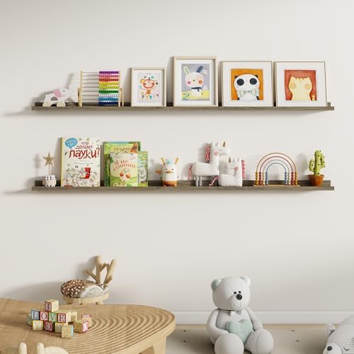 Dreamland Picture Ledge Shelf for Wall, Floating Shelves Set of 2,72 inch Long Floating Shelves with Lip for Living Room,Bedroom,Bathroom,Kitchen,Grey