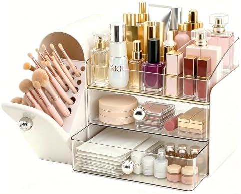 Azurphoric Hair Accessories Organizer with Hair Brush Holder, Rotatable Makeup Brush Holder for Necklaces, Earring, Brac