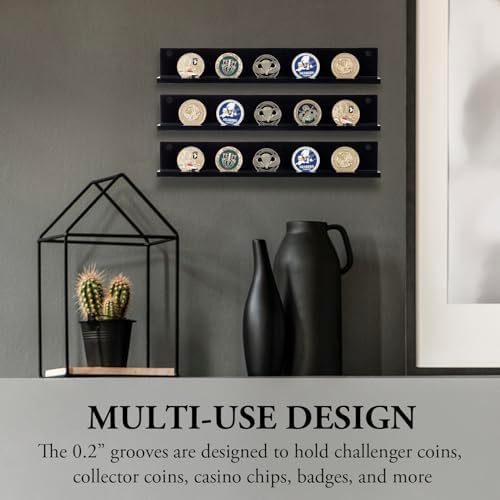 MyGift Premium Black Acrylic Challenge Coin Display Shelf, Set of 3