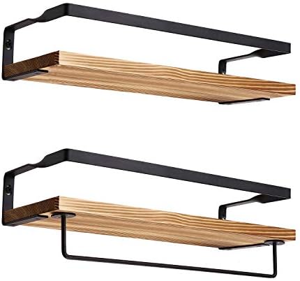 Hasitpro Bathroom Floating Shelves Rustic Wood Wall Mounted Storage Shelves for Kitchen Living Room,Sets of 2,Brown
