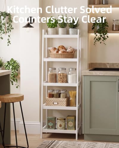 SMIBUY Bamboo Ladder Bookcase, Bathroom Storage Rack Organizer, 4 Tier and 5 Tier Freestanding Plant Display Stand Space
