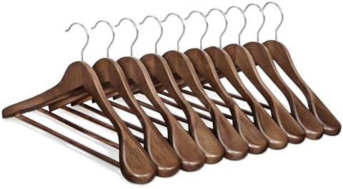 SONGMICS Wooden Suit Hangers 10 Pack, Extra-Wide Shoulder Clothes Hangers