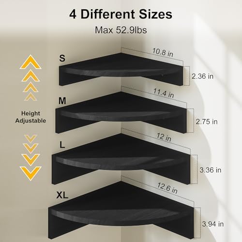 Alsonerbay Wood Corner Floating Shelves Wall Mount 4-Pack, Black
