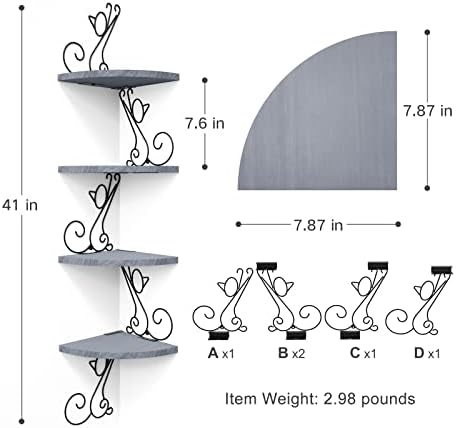 Alsonerbay 4-Tier Cat Shaped Corner Floating Shelf Wall Mount, Grey