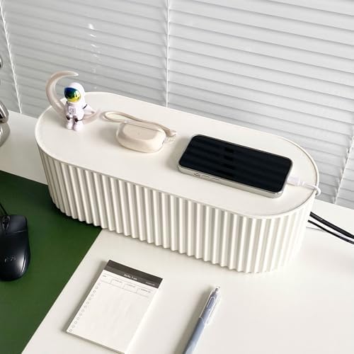 White Cable Management Box with Lid, Large, Plastic