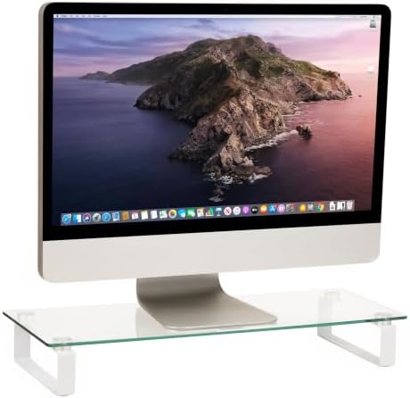 Mind Reader Monitor Stand, Contemporary, Desktop Organizer, Laptop Riser, Office, Glass, Clear
