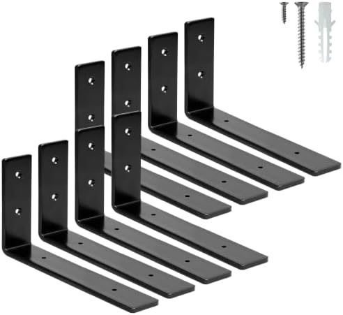 ELSKER&HOME Shelf Brackets 8 Inch 8 Pack Heavy Duty Black Metal L Brackets