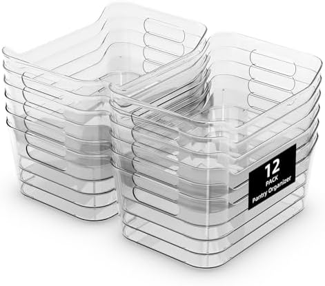 12 Pack Clear Plastic Storage Bins, Pantry Organizers and Storage, Multi-Use Clear Pantry Organizer Bins Storage Contain
