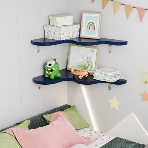 Cute Cloud Corner Wall Shelf, Wavy Floating Shelves for Nursery, Bedroom, Living Room, Bathroom & Home Decor, Navy Blue