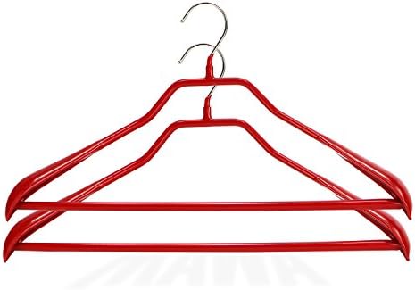 Mawa by Reston Lloyd BodyForm Series Non-Slip Space-Saving Clothes Hanger with Bar for Pants, 16 1/2", Style 42/LS, Set of 2, Red