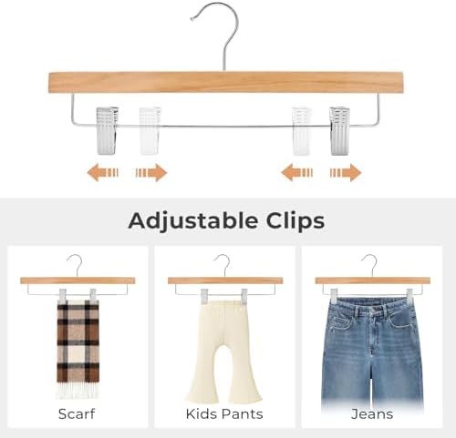 HOUSE DAY Wooden Pants Hangers with Clips, 25 Pack Skirt Hangers, Natural