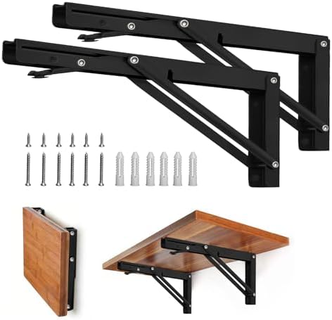Storystore Folding Shelf Brackets, 14 Inch 2 Pcs Black Stainless Steel