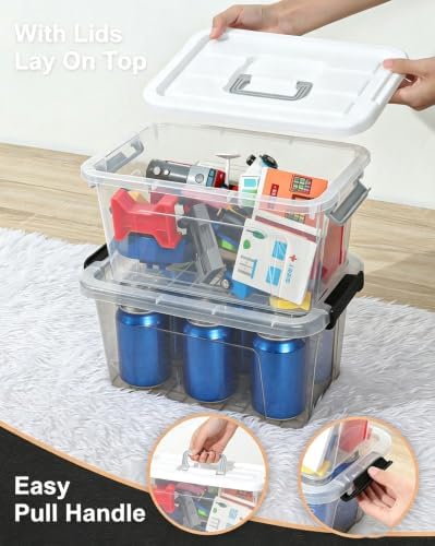 AREYZIN Plastic Storage Bins With Lids,6 Pack Storage Organizer Bins,7 Quart Stackable Storage container with Lid and Gr