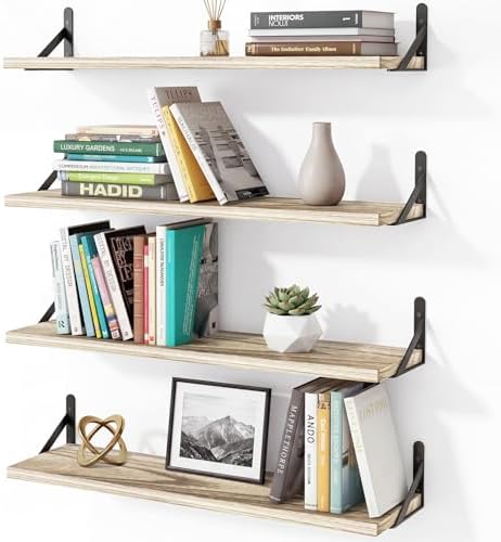 YGEOMER 23.6 in Floating Shelves for Wall, Light Carbonized Brown, Set of 4