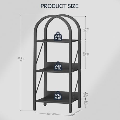 HOOBRO Bookshelf, 3-Tier Arched Bookshelf, Industrial Bookcase with Metal Frame, Book Shelf Storage Organizer for Living