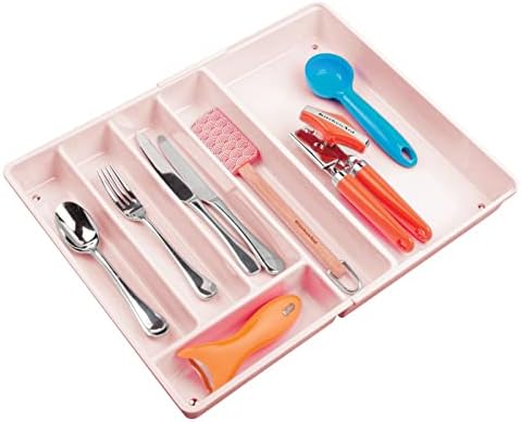 mDesign Adjustable, Expandable Plastic Kitchen Cabinet Drawer Storage Organizer Tray - for Storing Organizing Cutlery, S