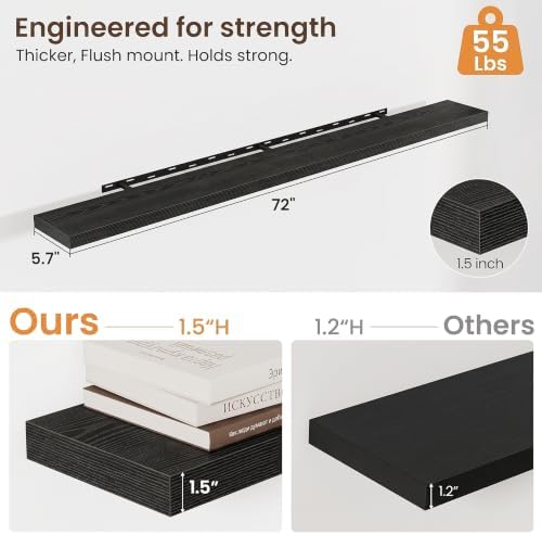 72 Inch Floating Shelves for Wall 2 Pack, Wood Wall Bathroom Shelves