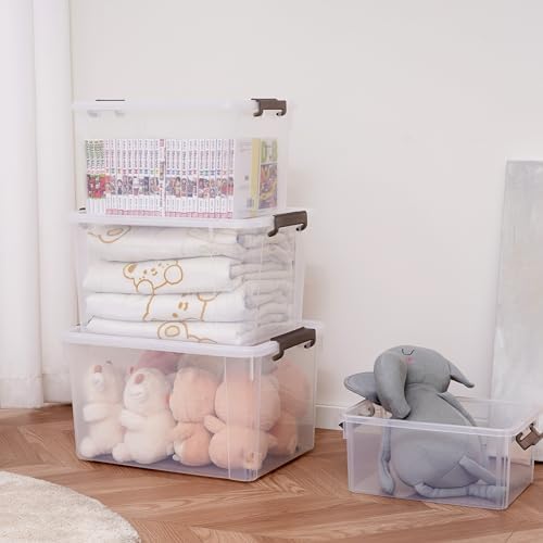 Citylife 44.4 QT Plastic Storage Bins with Latching Lids Stackable Storage Containers for Organizing Large Clear Storage