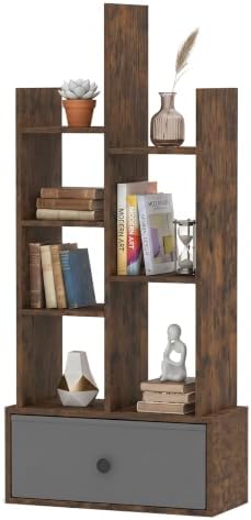 GIANTEX 5-Cube Bookcase with Large Drawer, Industrial Freestanding Open Display Shelving with Anti-toppling Device, 7 St