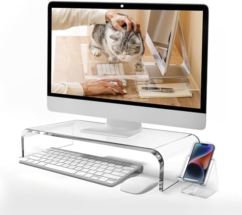 20"x10"x4" Acrylic Monitor Stand, Clear Laptop Riser with Bonus Phone Stand