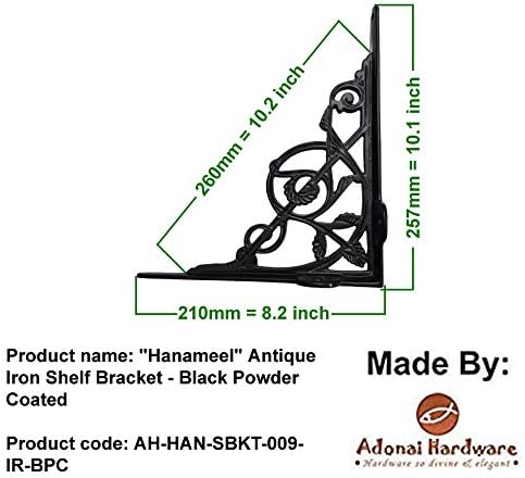 Adonai Hardware Hanameel Antique Iron Shelf Bracket (Supplied as 2 Pieces per Pack) - Black Powder Coated