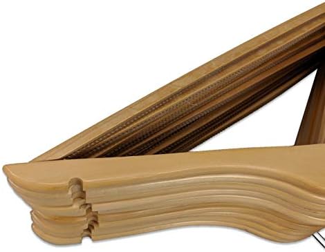 Wood Suit Clothes Closet Hanger w/Non-Slip Bar - Set of 10 Natural Finish Hangers