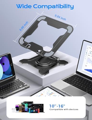 JCZT 360° Rotating Laptop Stand for Desk, Metal Foldable Laptop Riser,Black