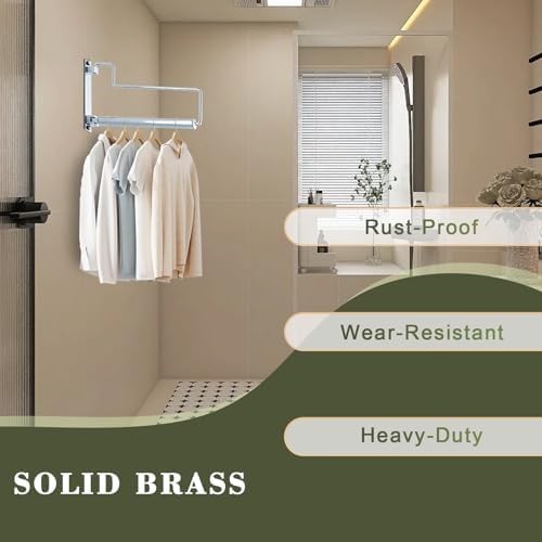 NEWRAIN Chrome Clothes Drying Rack, Wall Mounted Swing Arm Hanger for Laundry Room, Garage, Indoor & Outdoor Use