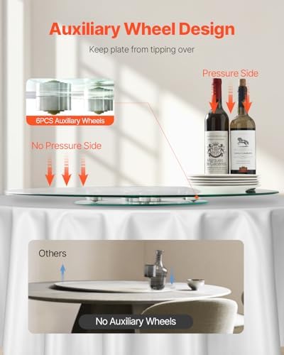 VEVOR 30 in Glass Lazy Susan Turntable, Tempered Glass Dining Table Centerpiece with 6 Rotating Wheels, 360° Smooth and 