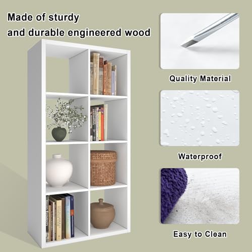 8 Cube Storage Organizer Shelf, White, 11 inch