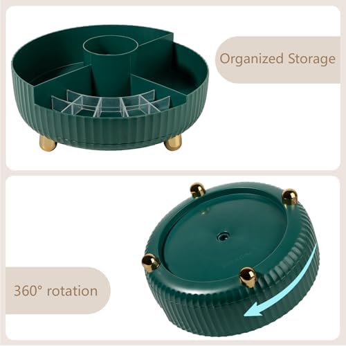 360 Rotating Makeup Perfume Organizer Skincare with Divider, Large Teal Green