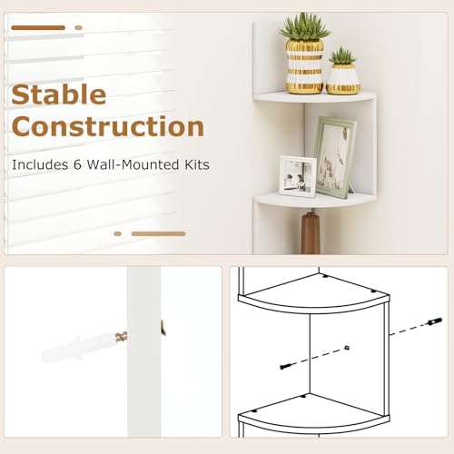 Tangkula 50''H Corner Shelf Wall Mount, 5-Tier Wooden Storage Organizer